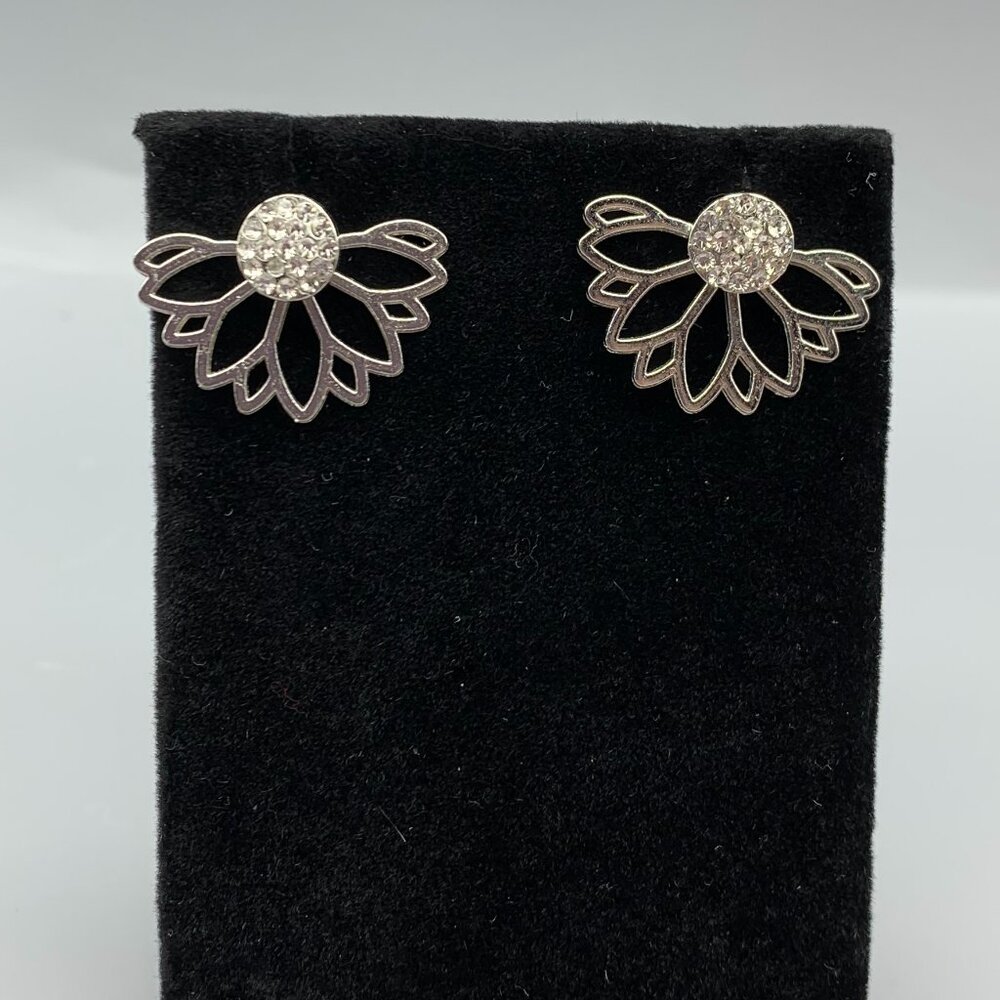 Silver-Tone Pierced Earrings with 2 pieces Round Std and 1/2 Flower Hanger
